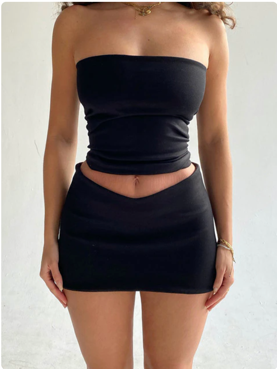 Sleeveless Tube Crop Top Skirt Set