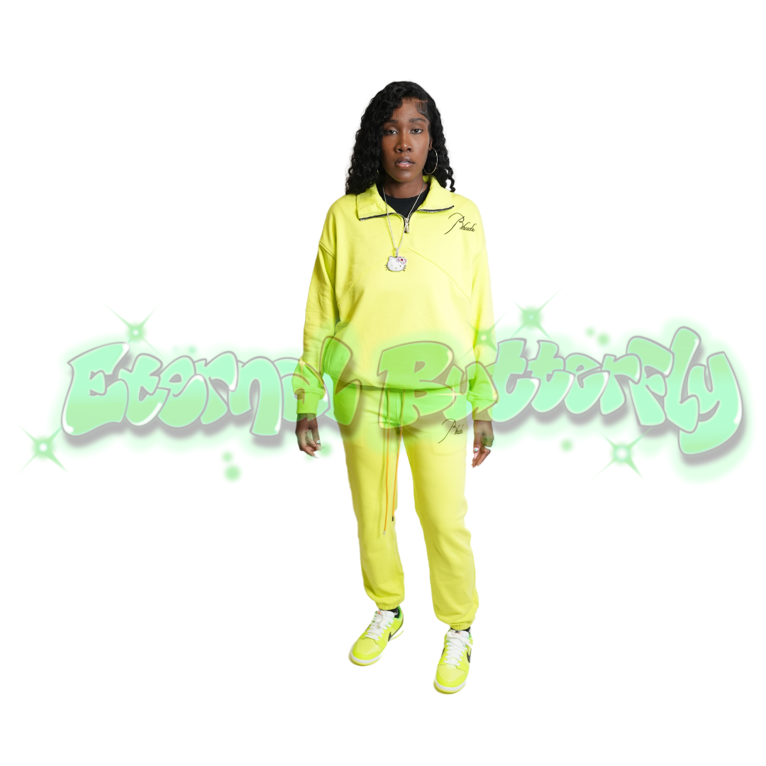 Rhude Terry Quarter-Zip Set - Lime Green